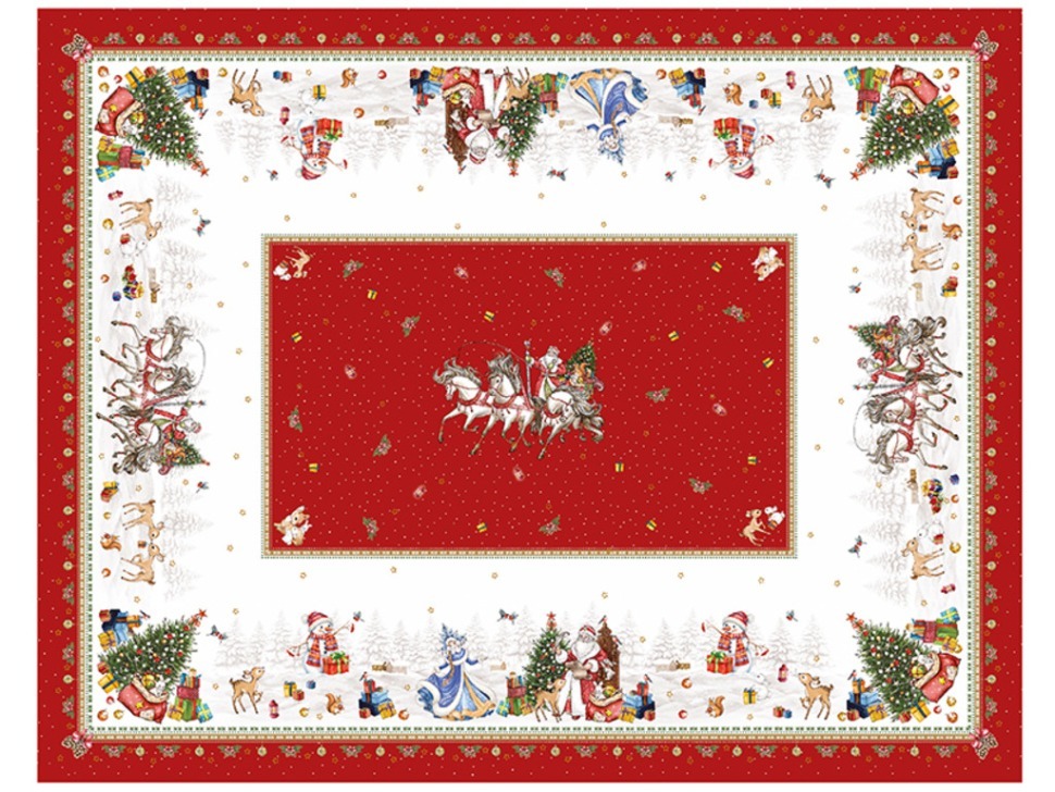 Фото Скатерть с новым годом 140х180см, красный, 100% хлопок,твил пропитка Lefard (850-763-2) - интернет-магазин МегаТерем в Москве