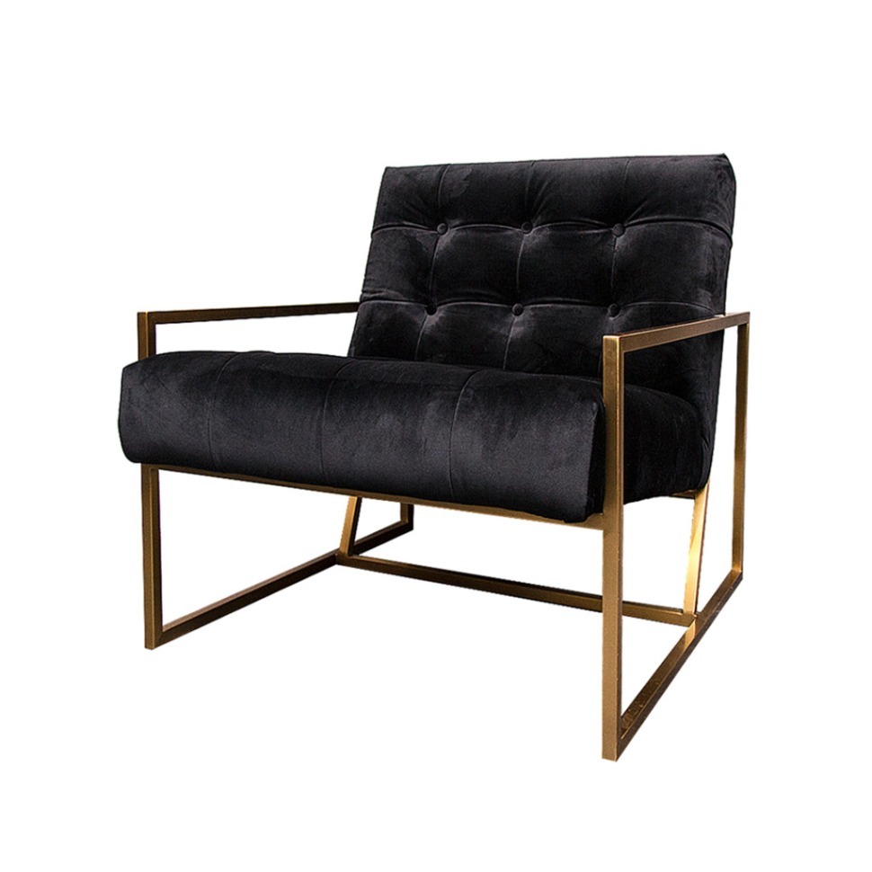Фото Кресло S0190-1D, обивка бархат, ножки нержавеющая сталь, black/matte gold, ROOMERS FURNITURE - интернет-магазин МегаТерем в Москве