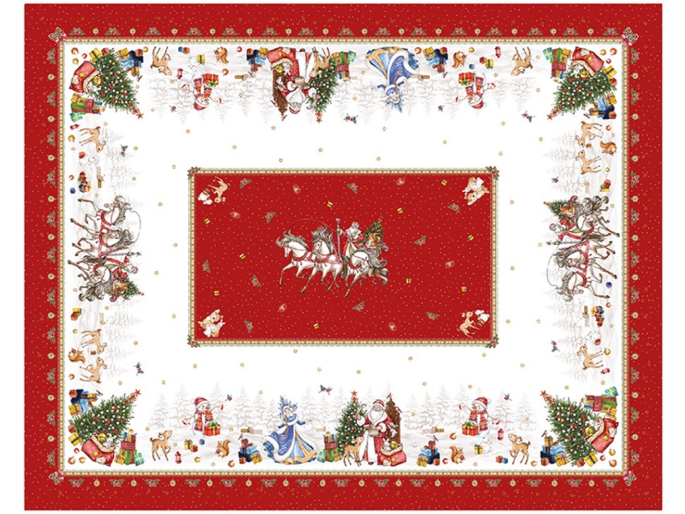 Фото Скатерть с новым годом 110х140см ,красный, 100% хлопок,твил пропитка Lefard (850-763-20) - интернет-магазин МегаТерем в Москве