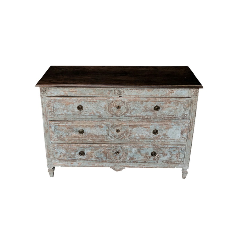 Фото Комод Луи XVI 19 век Франция AW-FRENCHLOUIS, дуб, Grey Blue, ROOMERS ANTIQUE - интернет-магазин МегаТерем в Москве