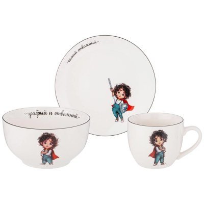 Набор посуды lefard самый отважный, 3 пр.: салатник 470мл, тарелка 20см, кружка 220мл (260-678) 