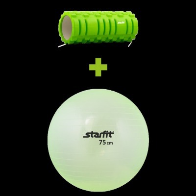 Комплект FA-106 из мяча гимнастического 75 см, прозрачный и ролика массажного 140х330 мм, зеленый (392338)