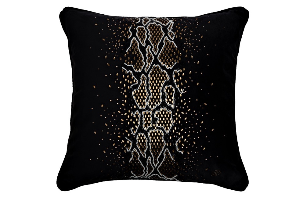 Фото Подушка со стразами Питон черный 45*45 (TT-00014432) - интернет-магазин МегаТерем в Москве