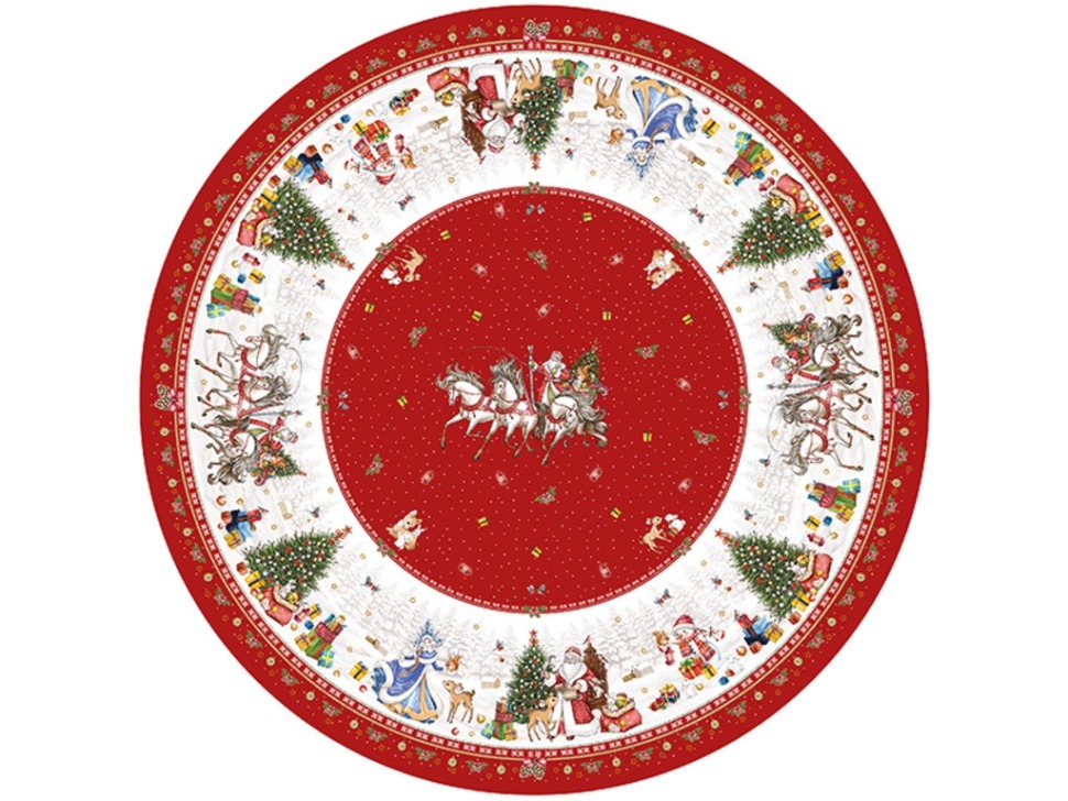 Фото Скатерть круглая  с новым годом150 см  ,красный, 100% хлопок ,твил Lefard (850-763-24) - интернет-магазин МегаТерем в Москве