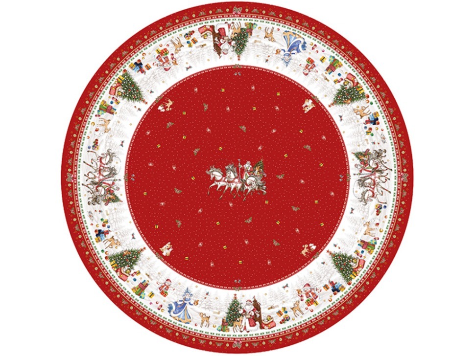 Фото Скатерть круглая с новым годом 190см ,красный, 100% хлопок, твил, с пропиткой Lefard (850-763-25) - интернет-магазин МегаТерем в Москве