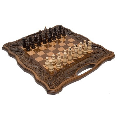 Шахматы + нарды резные "Афинские" 50 с ручкой, Haleyan (28456)