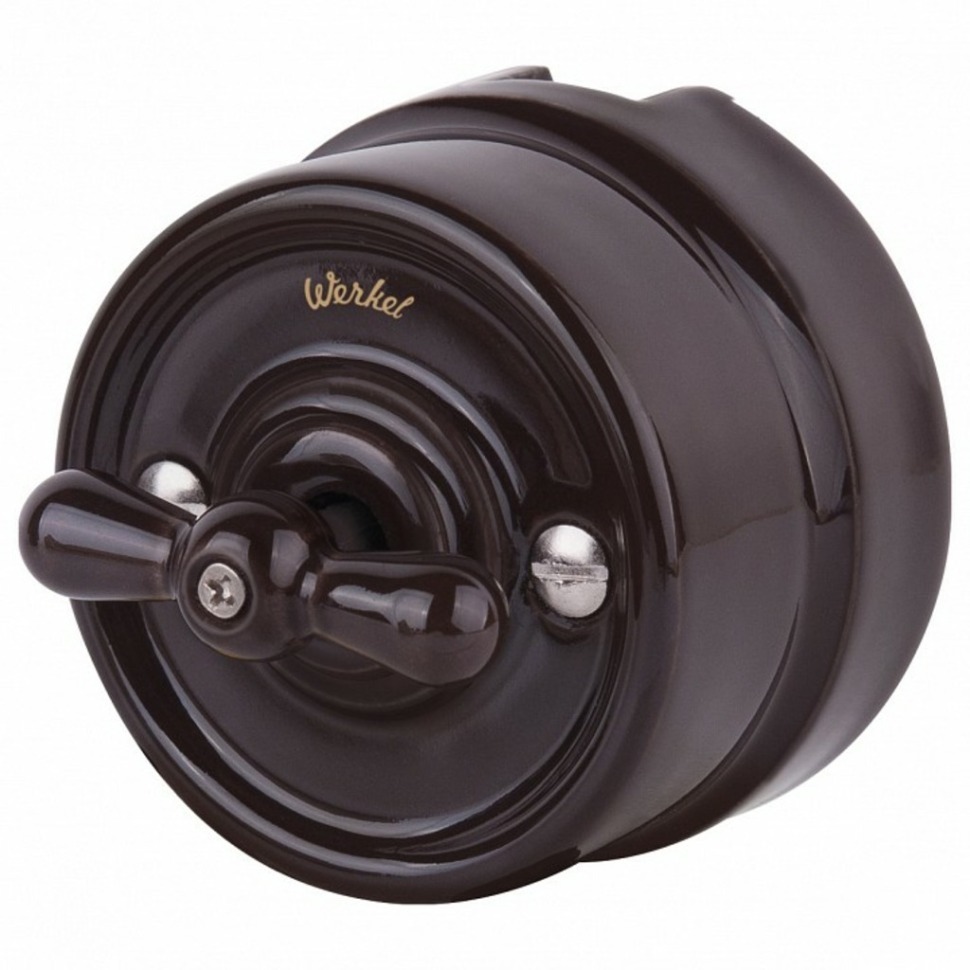 Фото Выключатель одноклавишный Werkel Ретро (коричневый) W5612014 WRK_a051057 - интернет-магазин МегаТерем в Москве