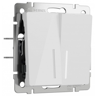 Выключатель двухклавишный с подсветкой без рамки Werkel белый акрил W1120141 WRK_a064003