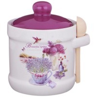 Сахарница с ложкой agness "лавандовая весна" 10*9,5 см 300 мл (358-1109) 