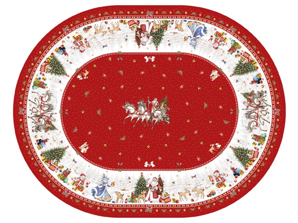 Фото Скатерть  овальная  с новым годом ,140х180см ,красный, 100% хлопок ,твил Lefard (850-763-4) - интернет-магазин МегаТерем в Москве