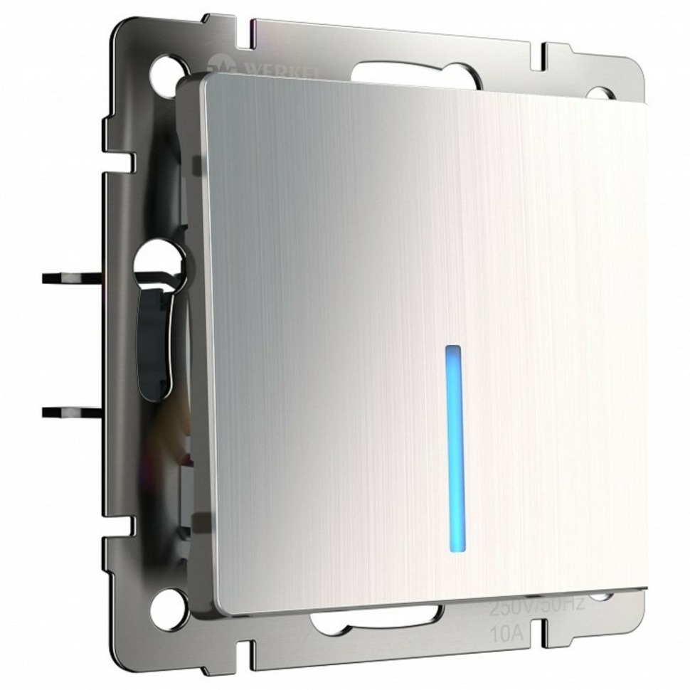 Фото Выключатель проходной одноклавишный с подсветкой без рамки Werkel глянцевый никель W1112102 WRK_a051087 - интернет-магазин МегаТерем в Москве