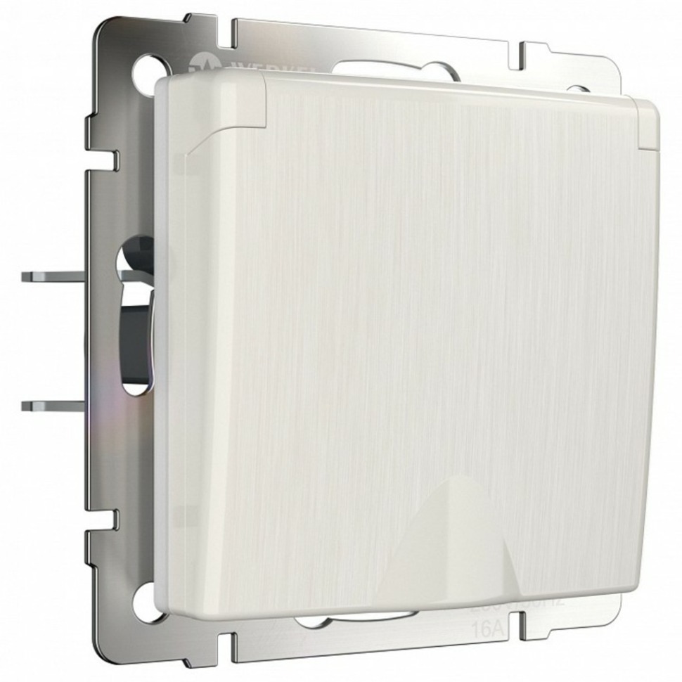 Фото Розетка влагозащищенная с заземлением и со шторками, без рамки Werkel перламутровый рифленый W1171213 WRK_a051173 - интернет-магазин МегаТерем в Москве