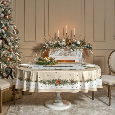 Скатерть овальная "celebration"140х300см ,бежевый, 100% хлопок,твил, пропитка (850-734-42) 