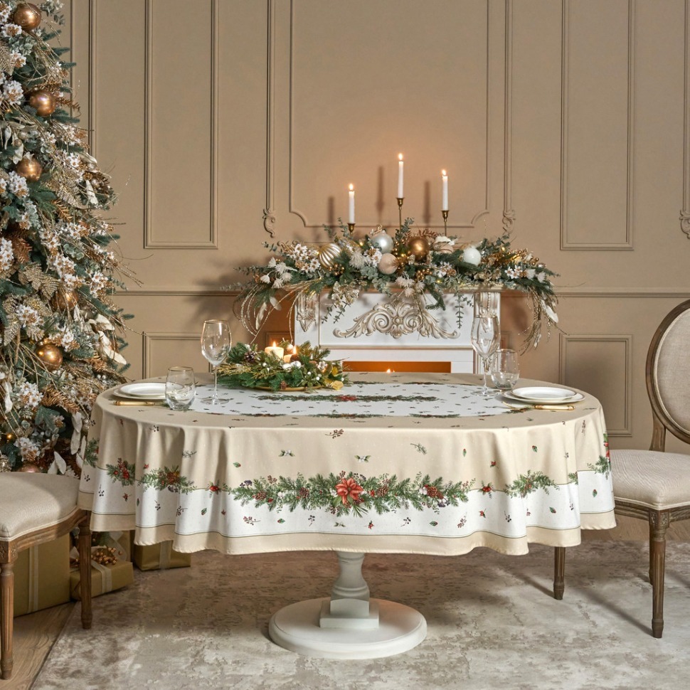 Фото Скатерть овальная celebration140х300см ,бежевый, 100% хлопок,твил, пропитка (850-734-42)  - интернет-магазин МегаТерем в Москве