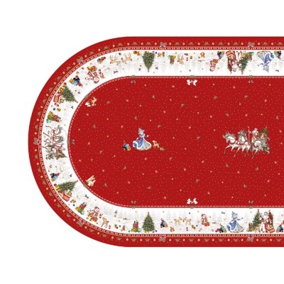 Скатерть овальная "с новым годом" 140х300см ,красный, 100% хлопок,твил пропитка Lefard (850-763-42)