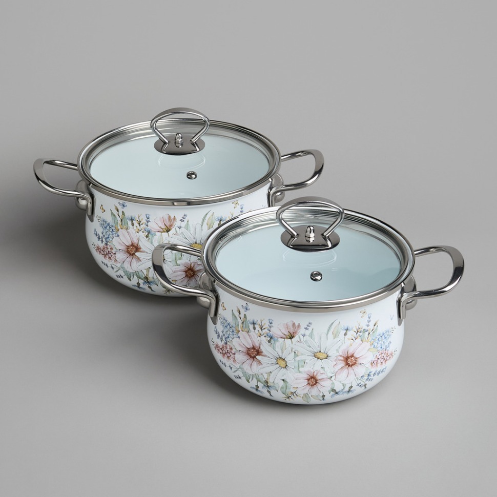 Фото Набор кастрюль agness эмалированных серия дворцовый парк 4пр. 2,0л и 2,8л, 18х11см, 20х12см (934-713)  - интернет-магазин МегаТерем в Москве