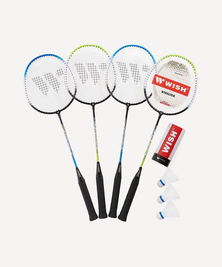 Фото Набор для бадминтона WISH Family set 216, 4 ракетки, 3 волана, синий/зеленый (2119129) - интернет-магазин МегаТерем в Москве