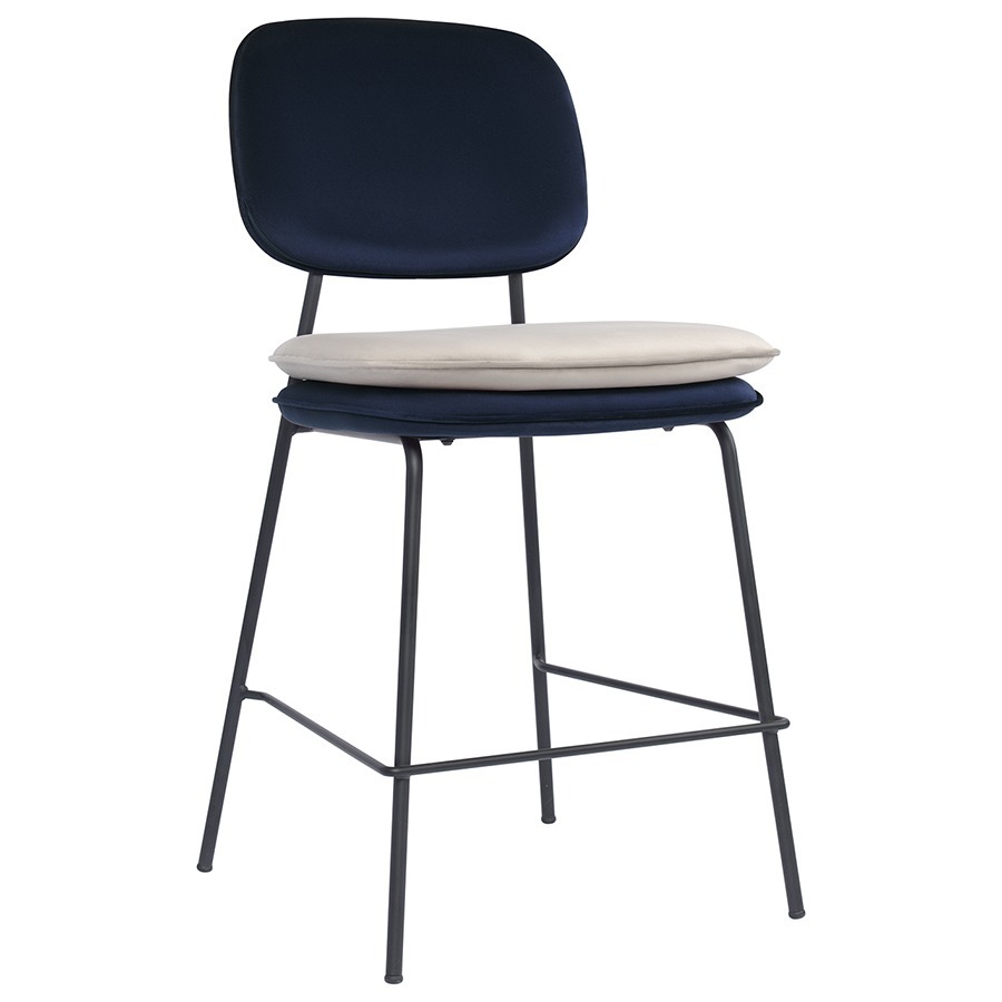 Фото Стул полубарный pea, велюр, темно-синий/бежевый (77076) - интернет-магазин МегаТерем в Москве