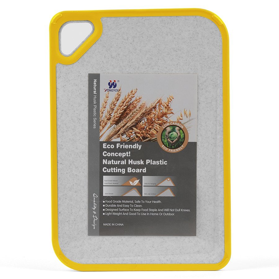 Фото Доска разделочная из пшеничного волокна homi, 29х20 см, светло-серая с желтым кантом (74905) - интернет-магазин МегаТерем в Москве