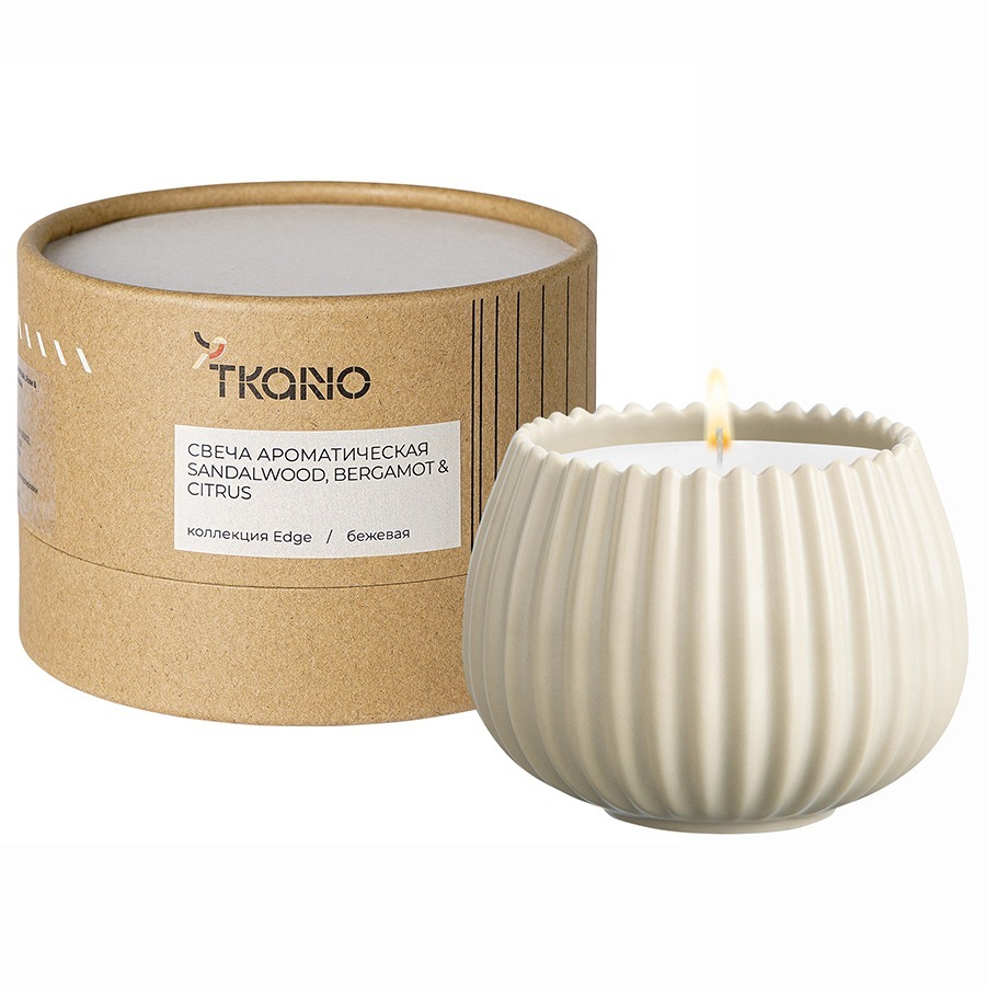 Фото Свеча ароматическая sandalwood, bergamot &amp; citrus из коллекции edge, бежевый, 30 ч (75659) - интернет-магазин МегаТерем в Москве