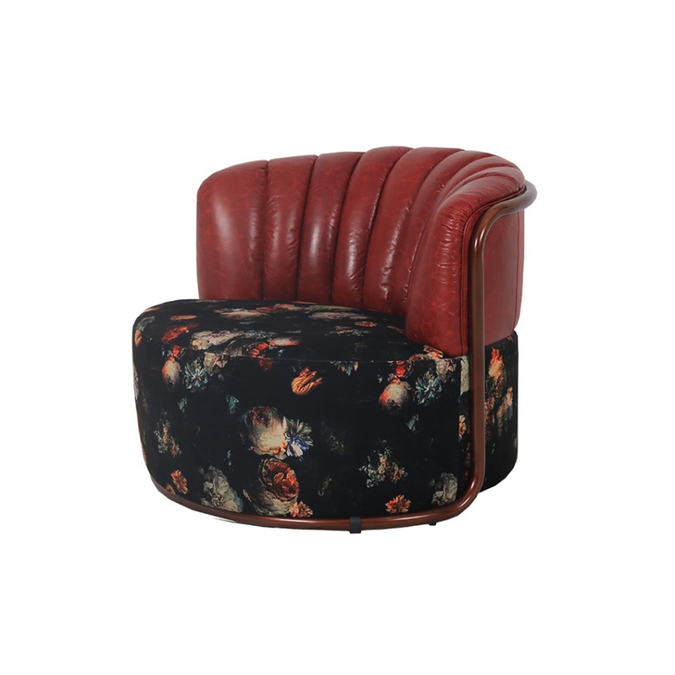 Фото Пуф C0282A-02-1D/#B52#191059-05, текстиль, кожа, нержавеющая сталь, Red, ROOMERS FURNITURE - интернет-магазин МегаТерем в Москве