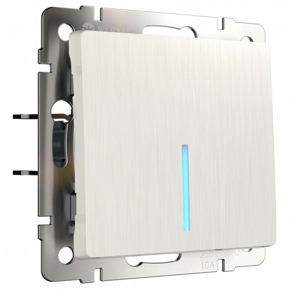 Фото Выключатель одноклавишный с подсветкой без рамки Werkel перламутровый рифленый W1110113 WRK_a051177 - интернет-магазин МегаТерем в Москве