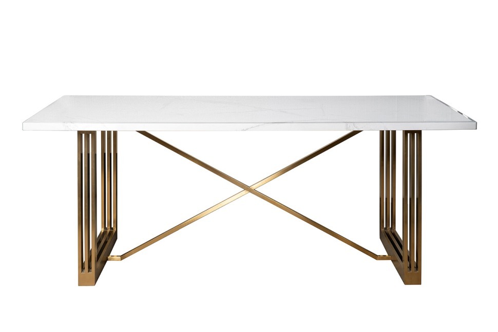 Фото Стол обеденный белый / браш.золото 200*100*76см (TT-00013557) - интернет-магазин МегаТерем в Москве