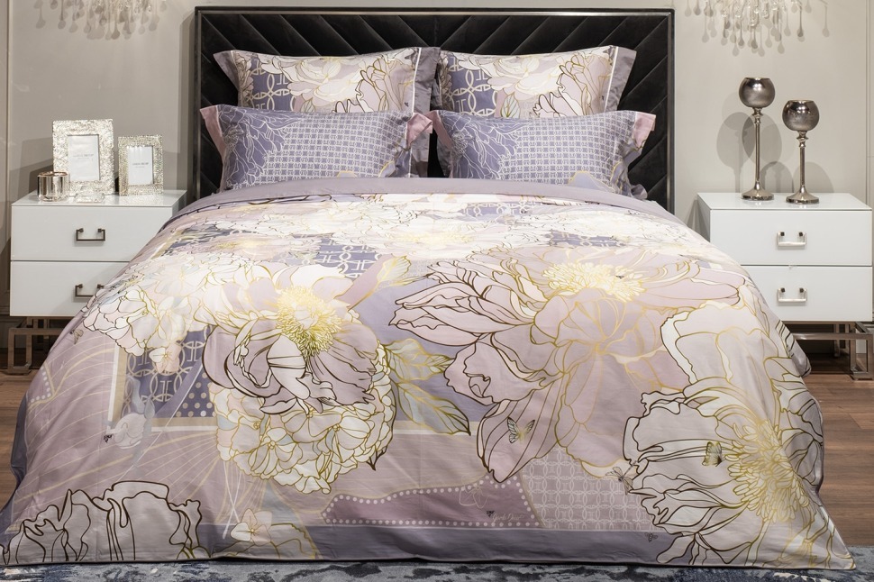 Фото Пододеяльник сатин принт Пионы серый 215*150 (TT-00013375) - интернет-магазин МегаТерем в Москве