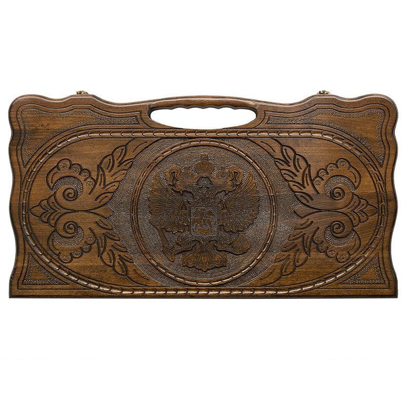 Фото Нарды резные Герб РФ 2 с ручкой 60, Haleyan (28460) - интернет-магазин МегаТерем в Москве