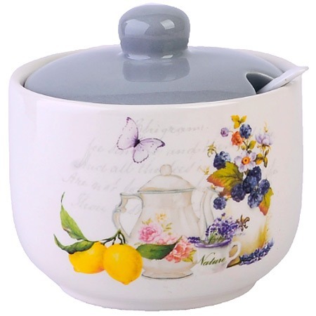 Фото Сахарница с крышкой 520мл с ложкой 3пр Утренняя свежесть LORAINE (60193) - интернет-магазин МегаТерем в Москве