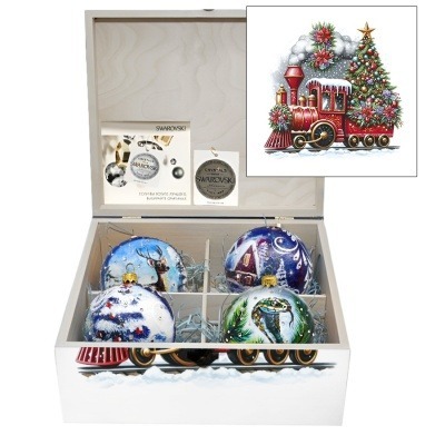 Фото Новогодний набор на 4 шара Полярный курьер с кристаллами Swarovski (2560) - интернет-магазин МегаТерем в Москве