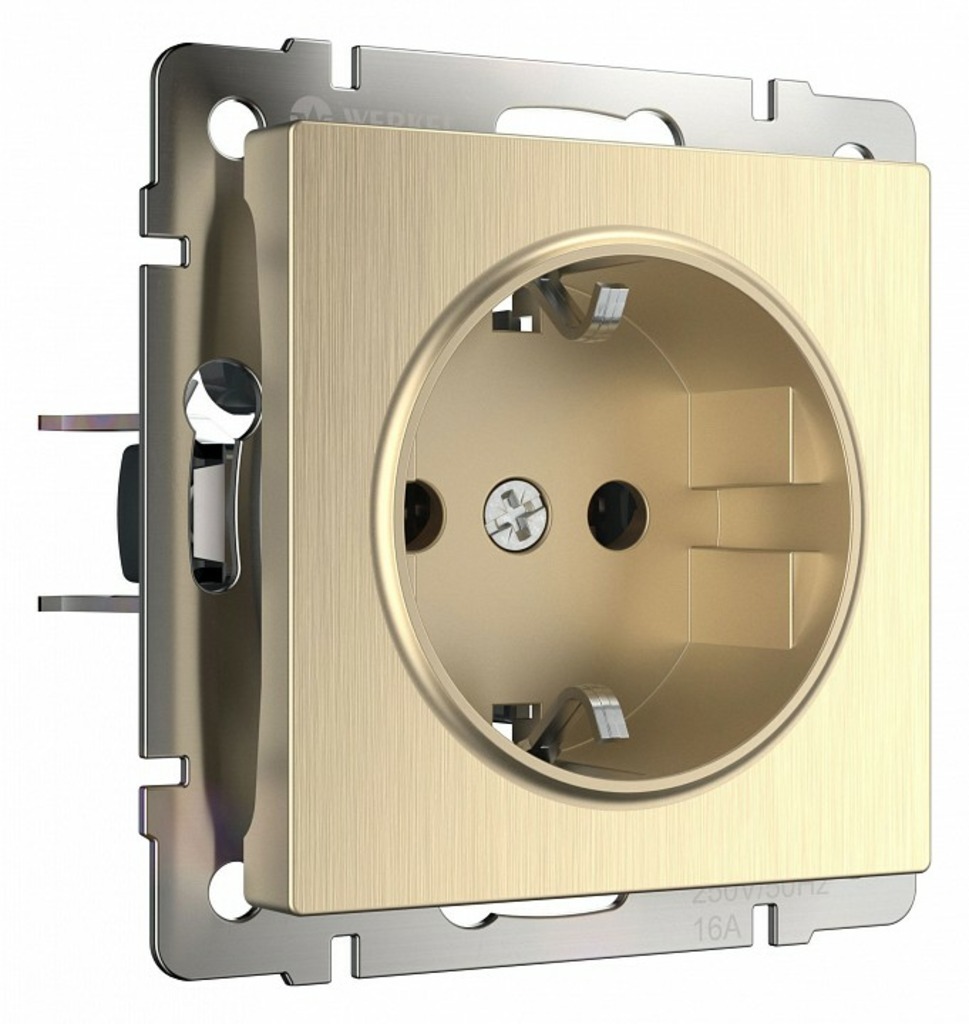Фото Розетка с заземлением и со шторками, без рамки Werkel шампань рифленый W1171110 WRK_a051429 - интернет-магазин МегаТерем в Москве