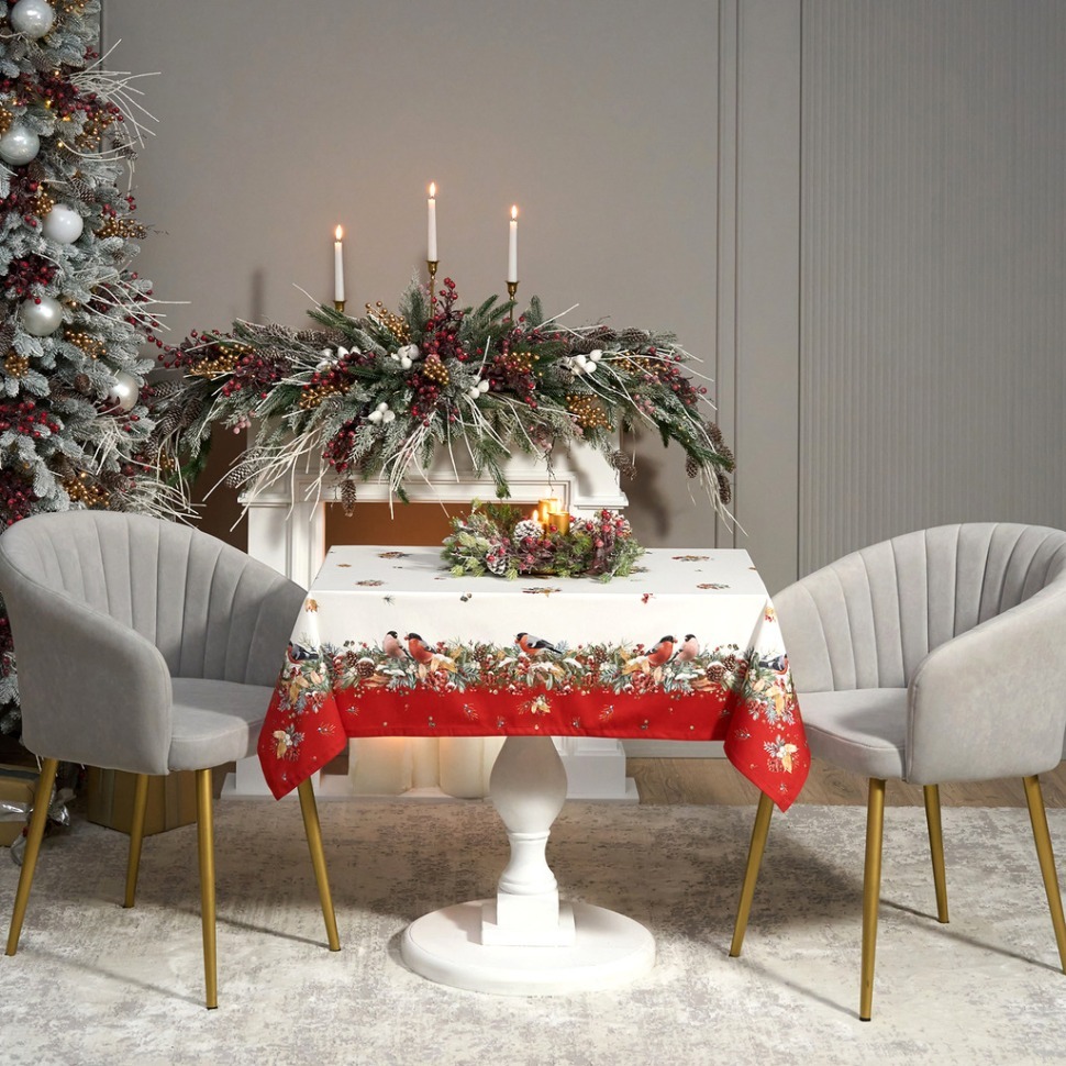 Фото Скатерть морозко.снегири 140х180см, красный, 100% хлопок,твил пропитка Lefard (850-745-2) - интернет-магазин МегаТерем в Москве