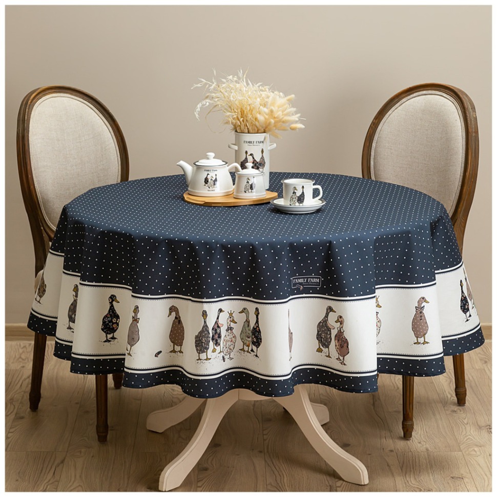 Фото Скатерть круглая family farm 190см ,синий, 100% хлопок, твил, с пропиткой Lefard (850-742-22) - интернет-магазин МегаТерем в Москве