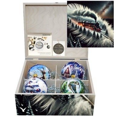 Фото Новогодний набор на 4 шара Путешествие в зиму с кристаллами Swarovski (2561) - интернет-магазин МегаТерем в Москве
