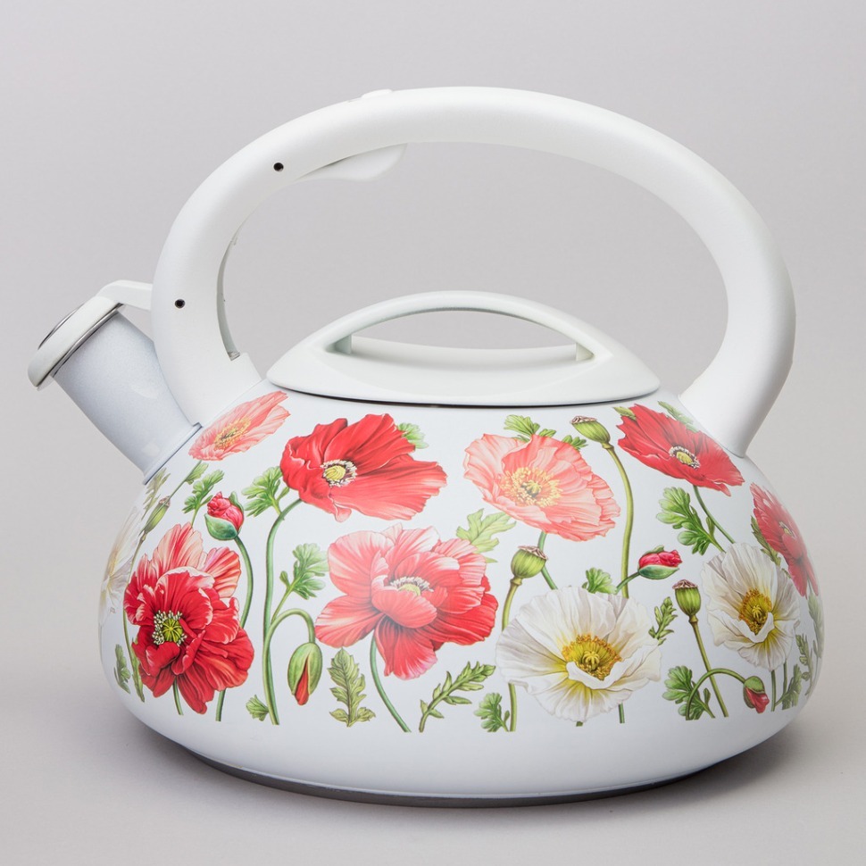 Фото Чайник agness белые маки со свистком 3 л (916-437)  - интернет-магазин МегаТерем в Москве