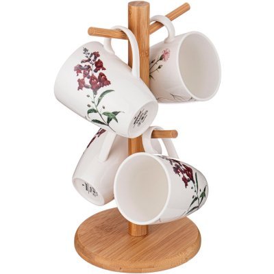 Набор из 4 кружек bronco "meadow" на деревянной подставке 300 мл (474-131) 