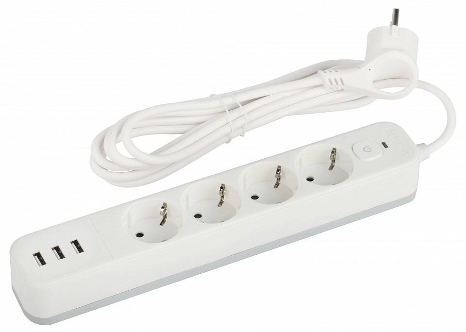 Фото Удлинитель с выключателем Эра  USF-4es-1,5m-3xUSBA-W ER_B0059567 - интернет-магазин МегаТерем в Москве