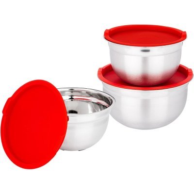 Набор мисок agness с крышками, противоскользящее дно, 6 пр,1,3/2,6/4 л. d=18/22/26 cm (880-134) 