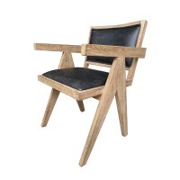 Полукресло HDC5805-OAK/CP155, дуб, кожа, natural oak/black, ROOMERS FURNITURE