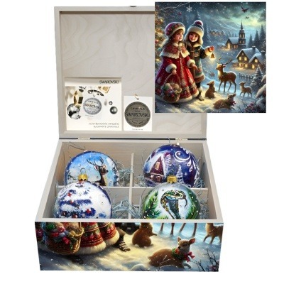 Фото Новогодний набор на 4 шара Свет Рождества с кристаллами Swarovski (2562) - интернет-магазин МегаТерем в Москве