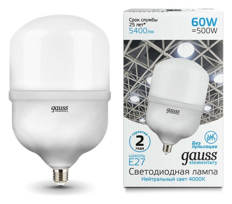 Фото Лампа светодиодная Gauss Elementary LED T160 E27 60Вт 4000K 63226 GA_63226 - интернет-магазин МегаТерем в Москве