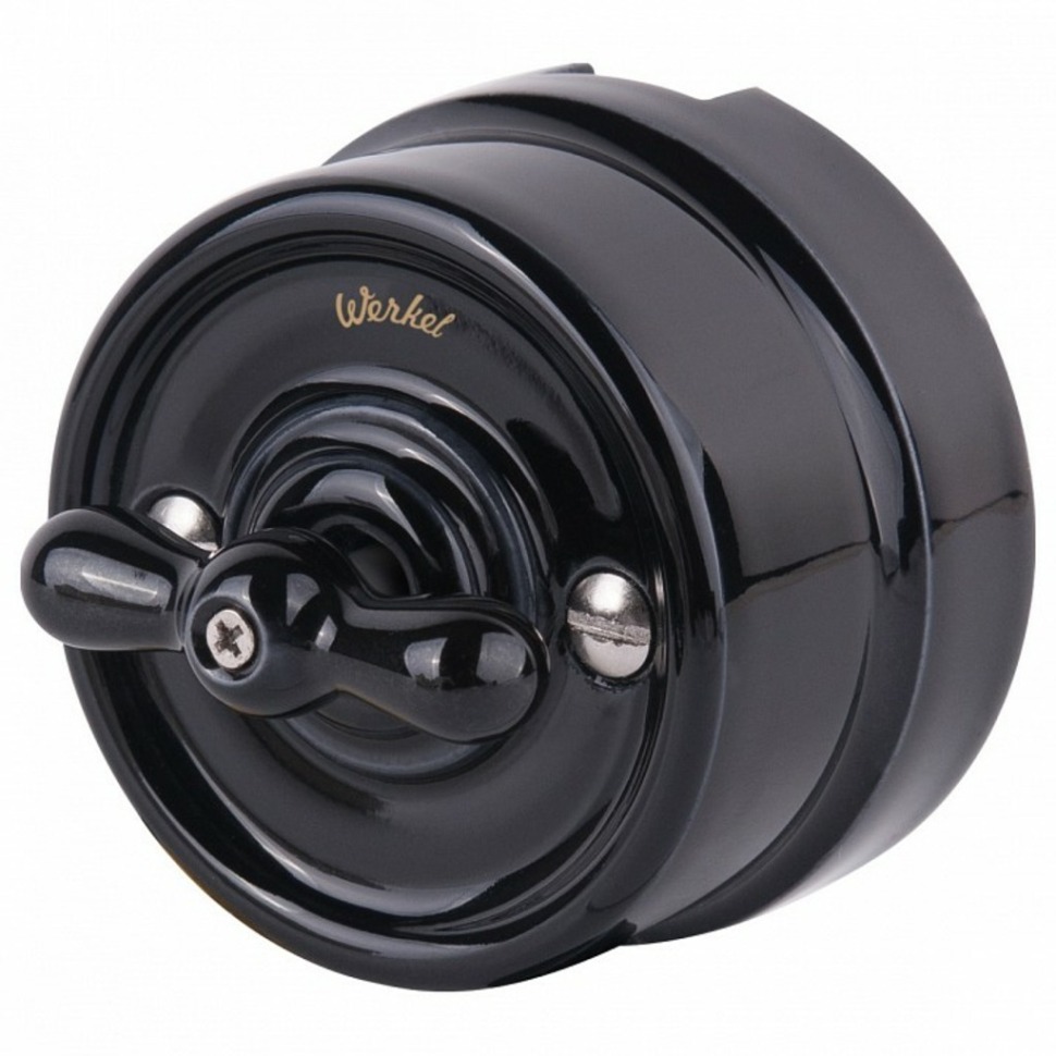 Фото Выключатель одноклавишный Werkel Ретро (черный) W5612008 WRK_a051454 - интернет-магазин МегаТерем в Москве