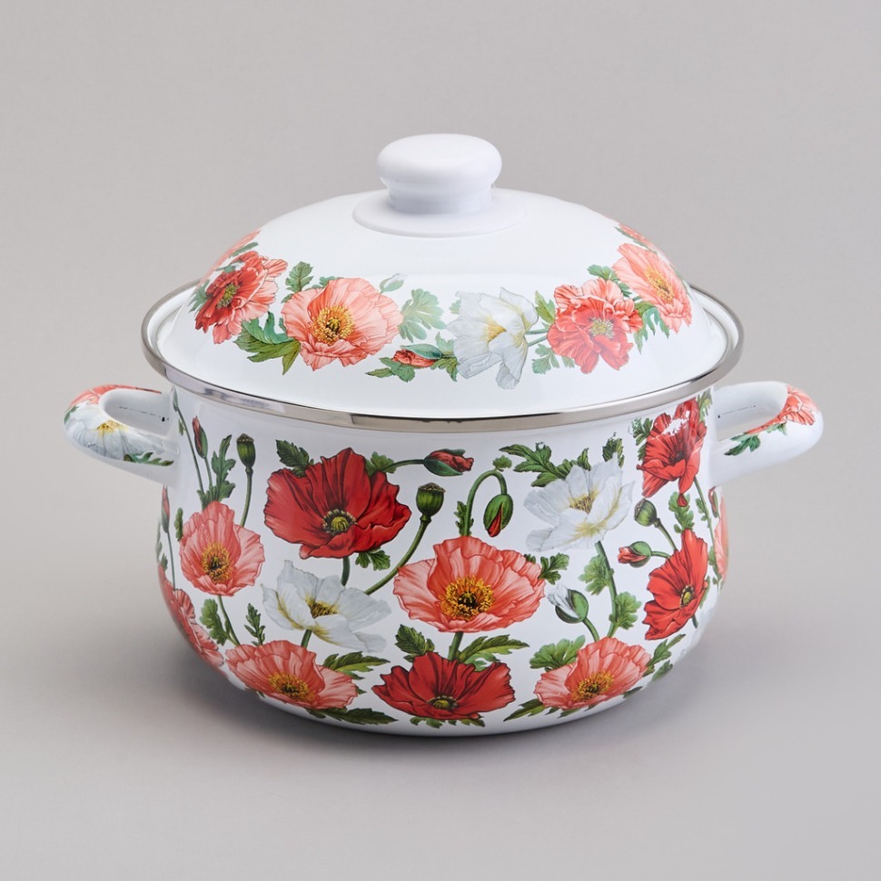 Фото Кастрюля agness эмалированная с эмал.крышкой серия маки, 2.8 л, 20*12 см (934-742)  - интернет-магазин МегаТерем в Москве