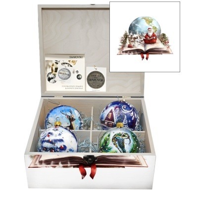 Фото Новогодний набор на 4 шара Секрет Рождества с кристаллами Swarovski (2563) - интернет-магазин МегаТерем в Москве