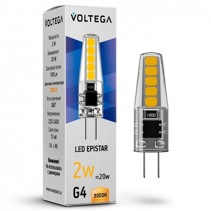 Фото Лампа светодиодная Voltega Capsule G4 G4 2Вт 3000K 7260 VLG_7260 - интернет-магазин МегаТерем в Москве