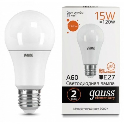 Лампа светодиодная Gauss Led Elementary A60 E27 15Вт 3000K 23215 GA_23215