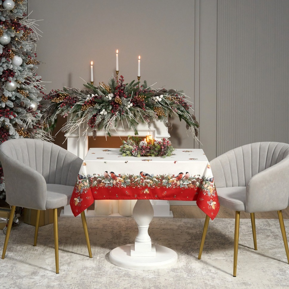 Фото Скатерть морозко.снегири 110х140см ,красный, 100% хлопок,твил пропитка Lefard (850-745-20) - интернет-магазин МегаТерем в Москве