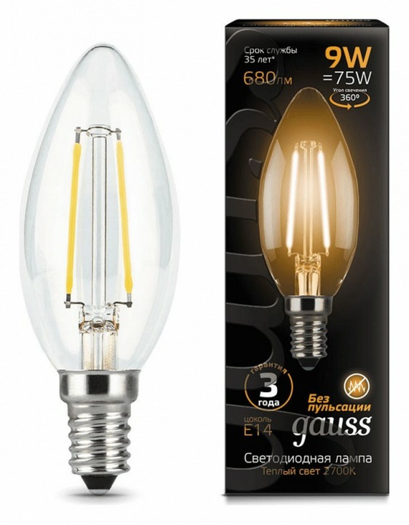 Фото Лампа светодиодная Gauss LED Filament Candle E14 9Вт 2700K 103801109 GA_103801109 - интернет-магазин МегаТерем в Москве
