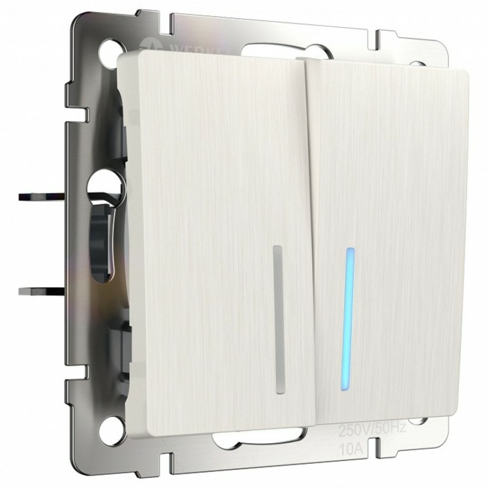 Фото Выключатель двухклавишный с подсветкой без рамки Werkel перламутровый рифленый W1120113 WRK_a051186 - интернет-магазин МегаТерем в Москве